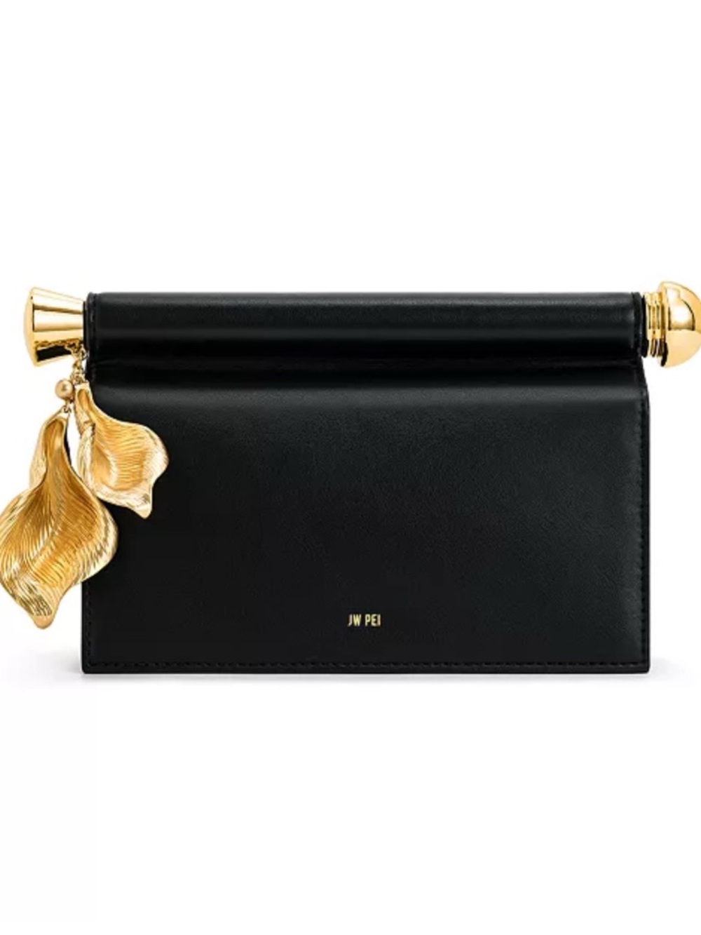 JW PEI Black Clutch with Gold Leaf Charm Accent